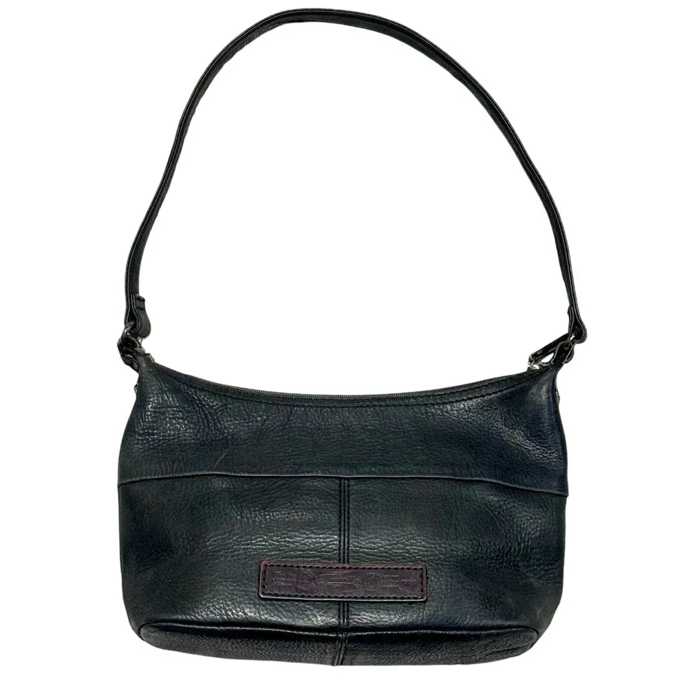 Vintage Fossil 1954 Black Supple Pebbled Leather Shoulder Bag 75082‎